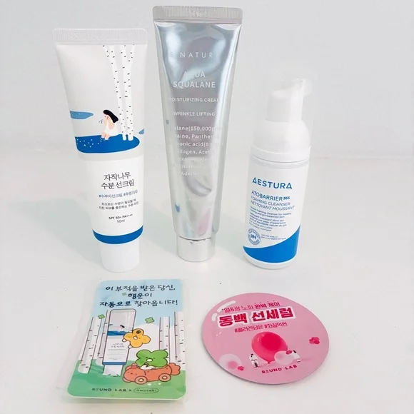 Korean Beauty Set Aqua Squalane Cream+Round Lab SPF+Aestura Cleanser - Picture 1 of 10